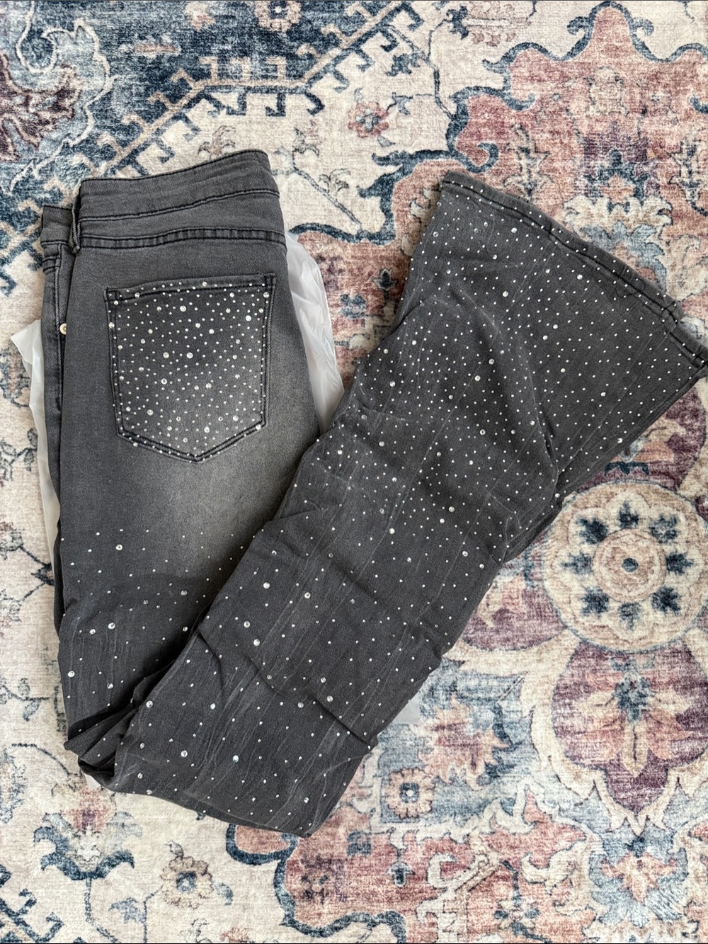 Fashion Nova Charcoal Rhinestone Bootcut Jeans
